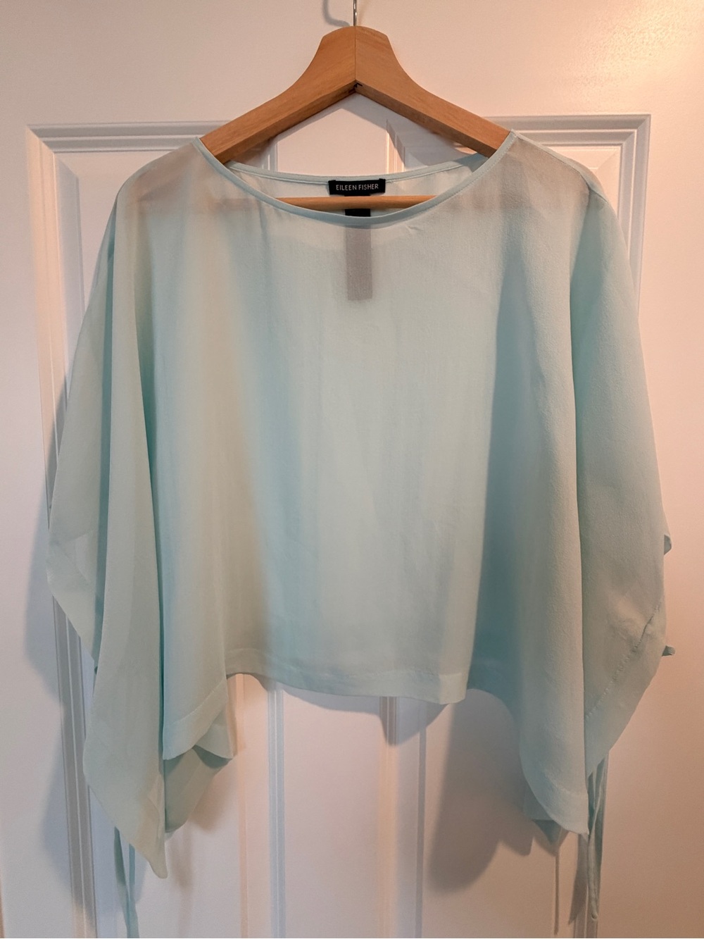 Eileen Fisher Sheer 100% Silk Georgette Poncho Light Blue S Retailed $178